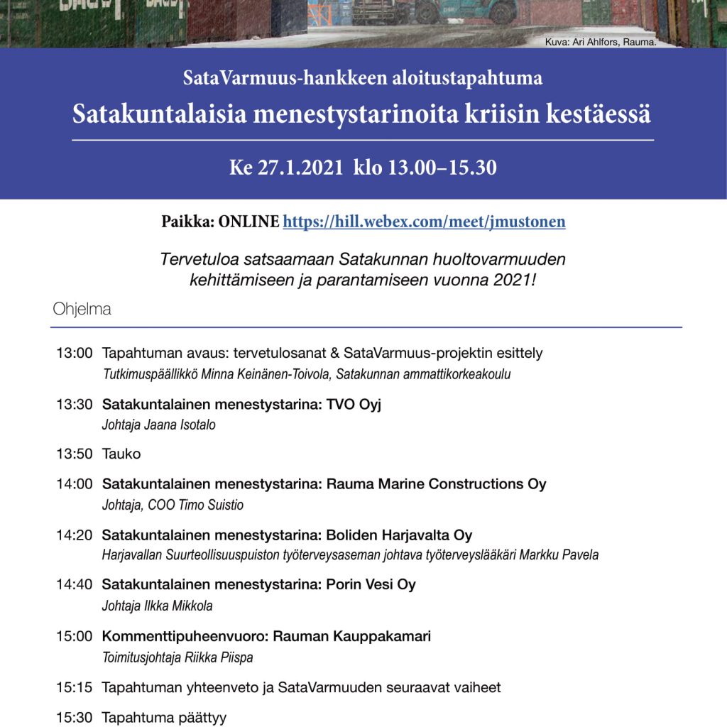 SataVarmuus-webinaarin ohjelma.